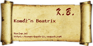 Komán Beatrix névjegykártya